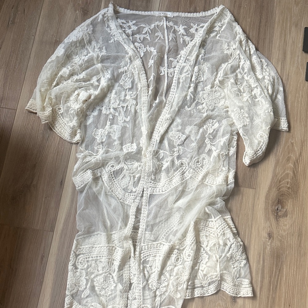 Elegant Floral Lace Swim Coverup in Cream